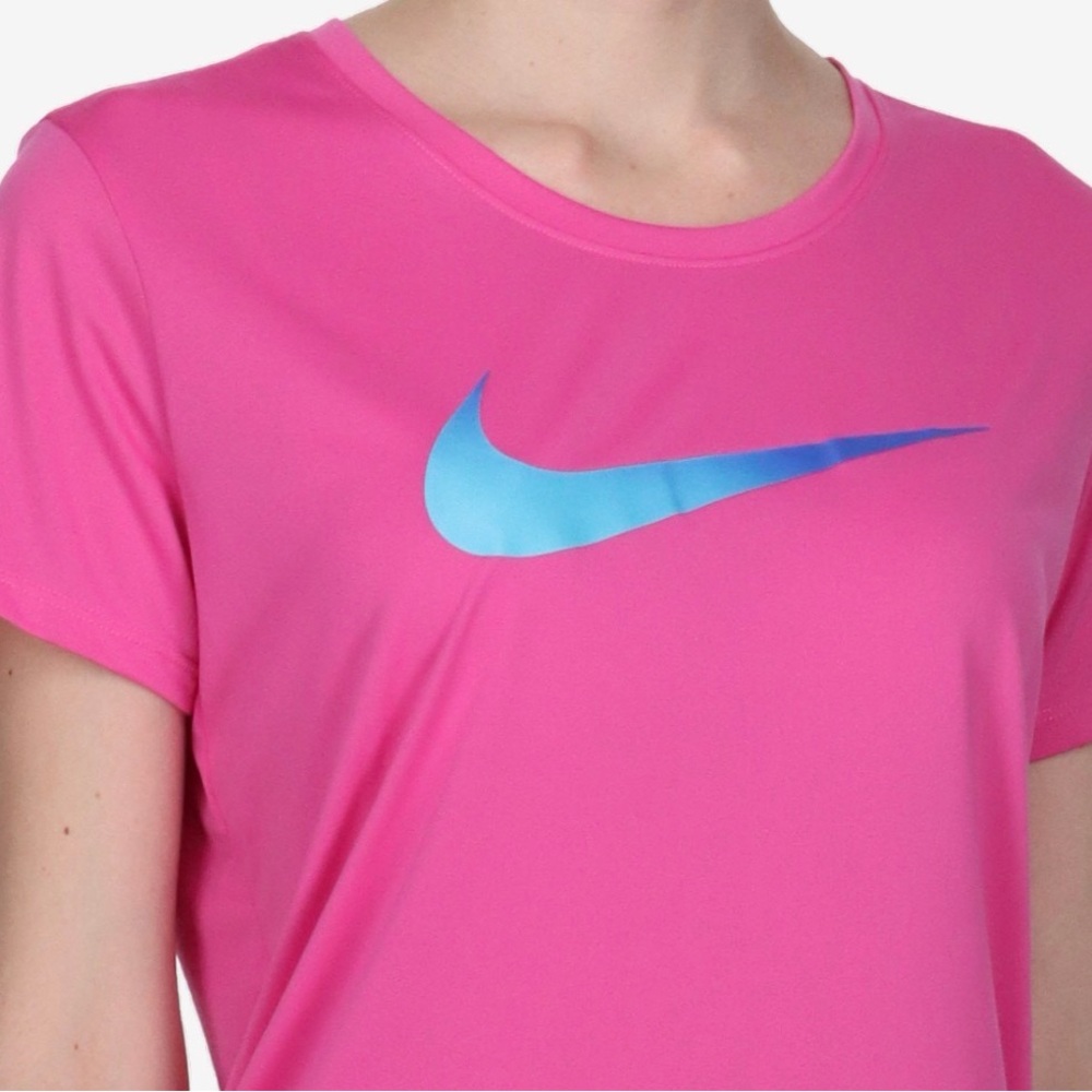 Nike Women's Bright Pink Tee with Blue Logo